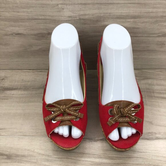 Nickels Wedges Women's 6.5 Ajax Red Cork Slingback Open Toe - Picture 4 of 11